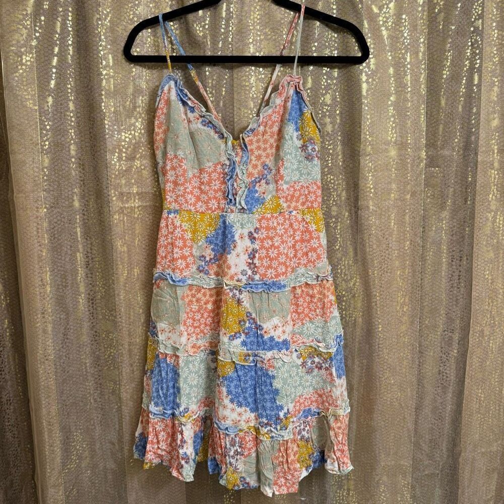 Forever 21 Floral Boho Patchwork Fairy Cottagecore Mini Dress Large